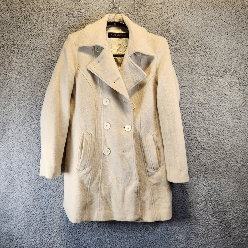 Marc New York Coat Womens Size 6 Cream Double Breasted Wool‎ Cashmere Blend